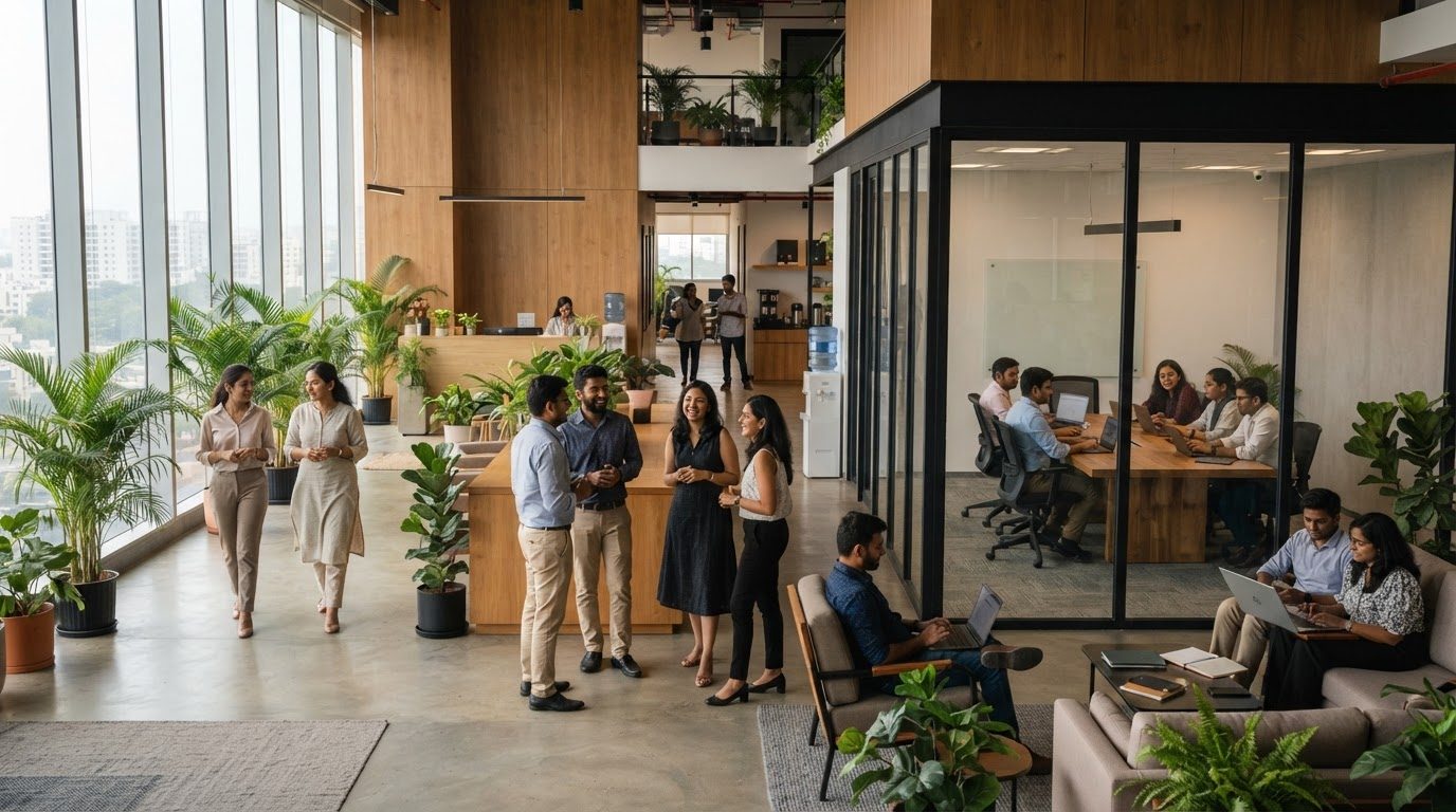 Students between sessions in the Marga Evolearn campus atrium